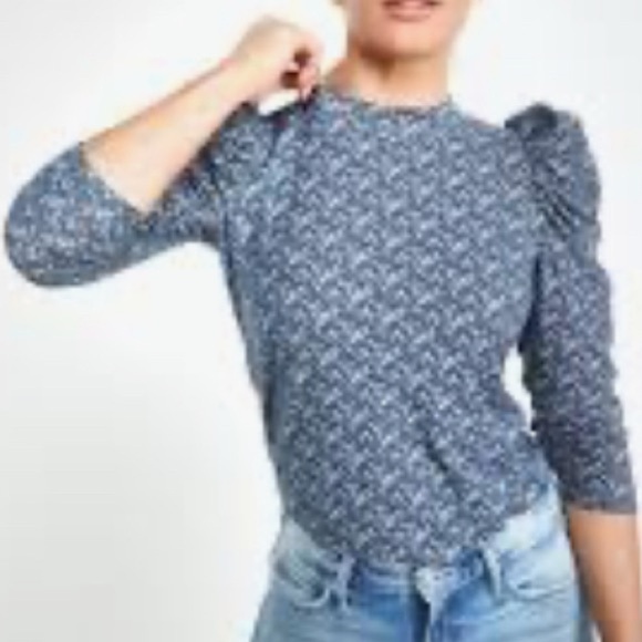 EUC Nation LTD Wildflower Floral Smocked Cotton Top Size S Puff Sleeve Mock Neck - Picture 6 of 9